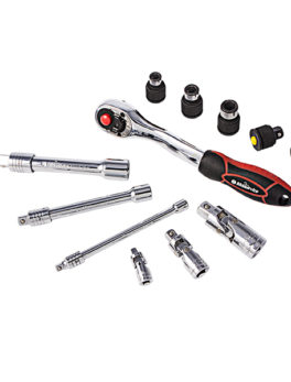 Bikeservice Tools 12pc ratchet, UJ, extension and adapter set