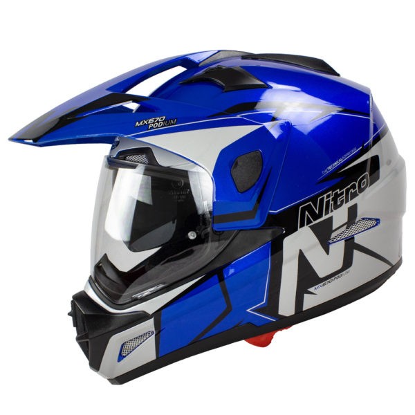 Helmet Nitro MX670 Podium Adventure DVS Blk/Blue/Sil Pin lock ready L - 60