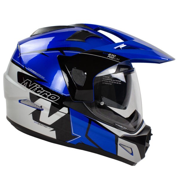 Helmet Nitro MX670 Podium Adventure DVS Blk/Blue/Sil Pin lock ready L - 60 - Image 4