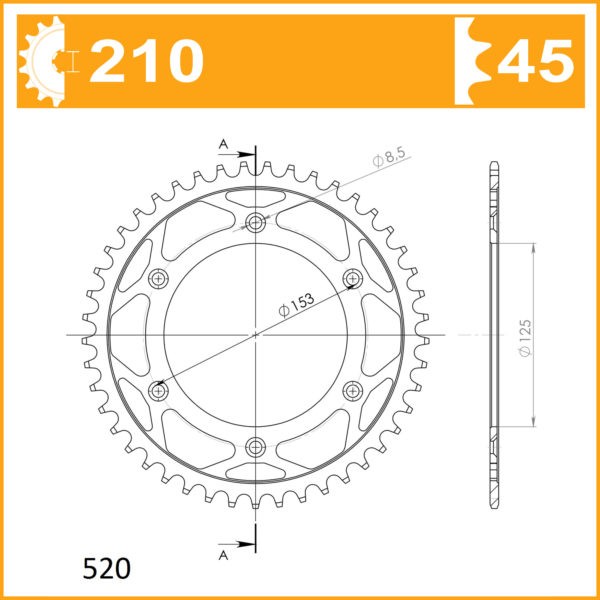 2043-45 SPROCKET REAR JT 210 AFAM 10212-45