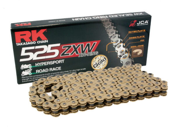 CHAIN RK GB525ZXW PER LINK (100FT=1920) GOLD - PREMIUM X-RING