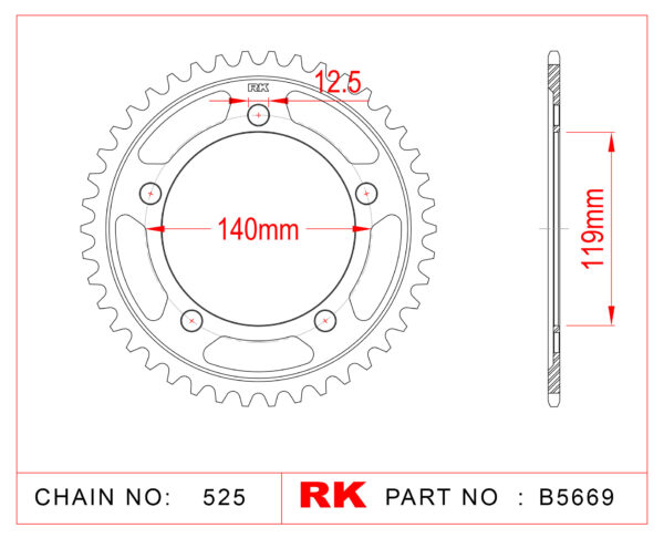 Sprocket Rear RK B5669-44 JTR 010-44 JTR 10-44