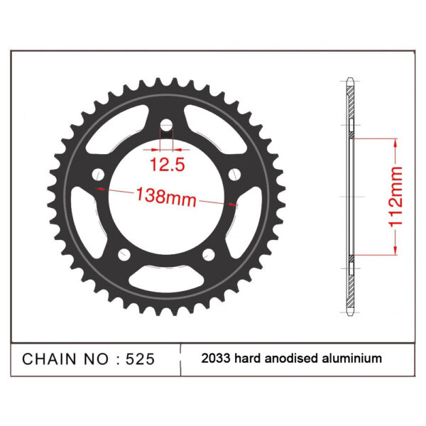 Sprocket Rear CHT2033 ED 7075-T6 Alloy RK-B5005-42 JTR1304 AFAM 10613
