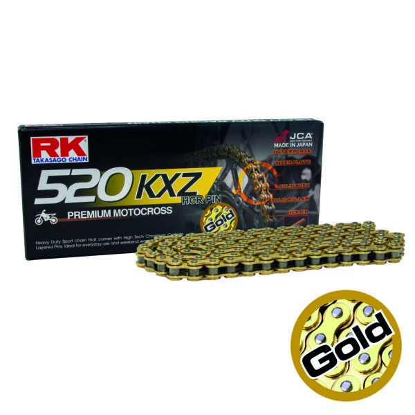 CHAIN RK 520KXZ-120 GOLD & GOLD WITH CLIP LINK FOR OFF ROAD USE - PRO MX NON-O-RING