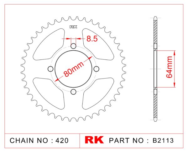 Sprocket Rear RK-B2113-44 JTR834 Afam 12101