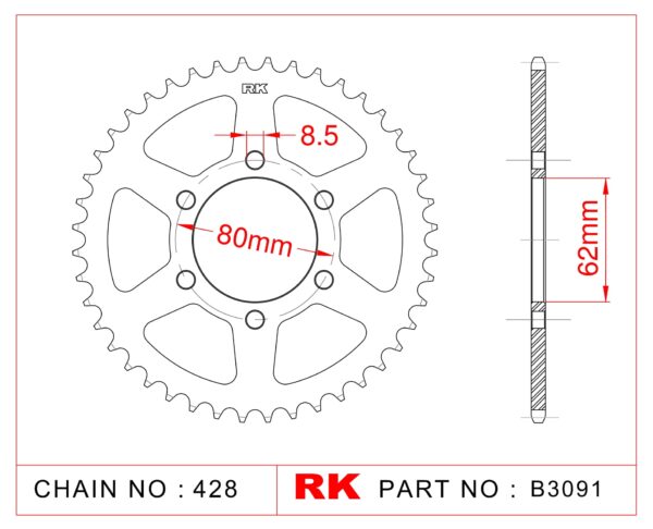 Sprocket Rear RK-B3091-51 JTR1842 Afam 12208