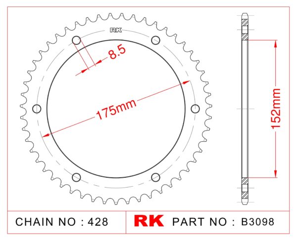 Sprocket Rear RK-B3098-55 JTR839 Afam 12207
