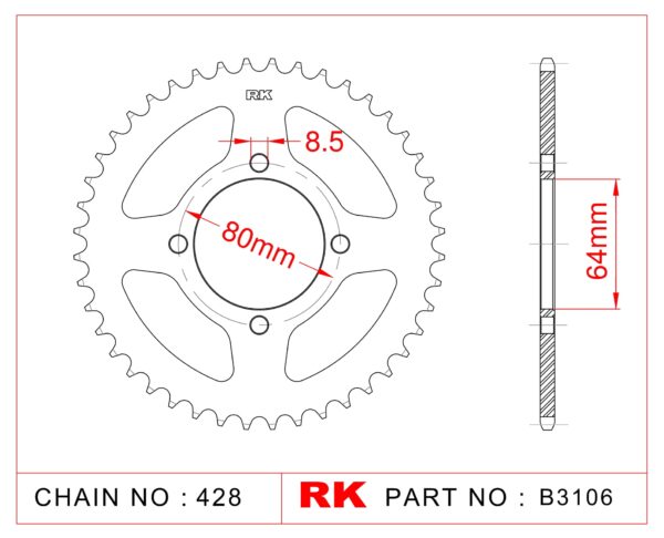 Sprocket Rear RK-B3106-38 JTR838 Afam 12200