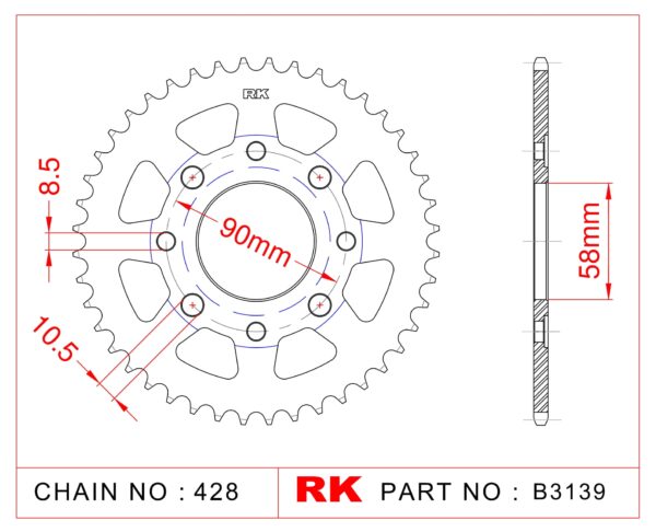 Sprocket Rear RK-B3139-44 JTR269 Afam 10201
