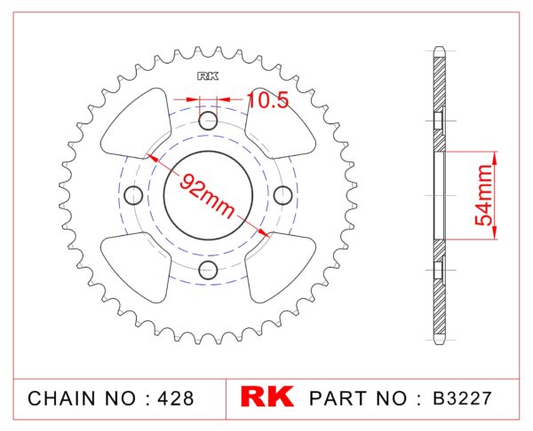 Sprocket Rear RK-B3227-45 JTR835 Afam 12202