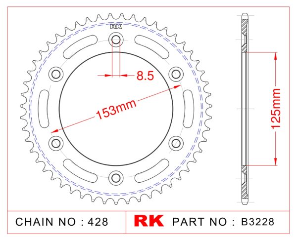 Sprocket Rear RK-B3228-54 JTR1258 Afam 10228