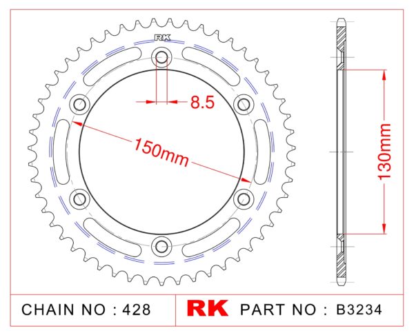 Sprocket Rear RK-B3234-51 JTR1249 Afam 10226