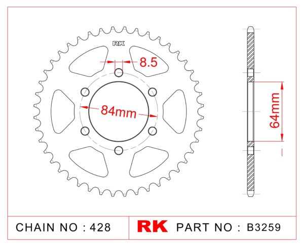 Sprocket Rear RK-B3259-47 JTR809 Afam 14200