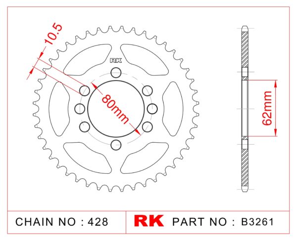Sprocket Rear RK-B3261-45 JTR843 Afam 12204