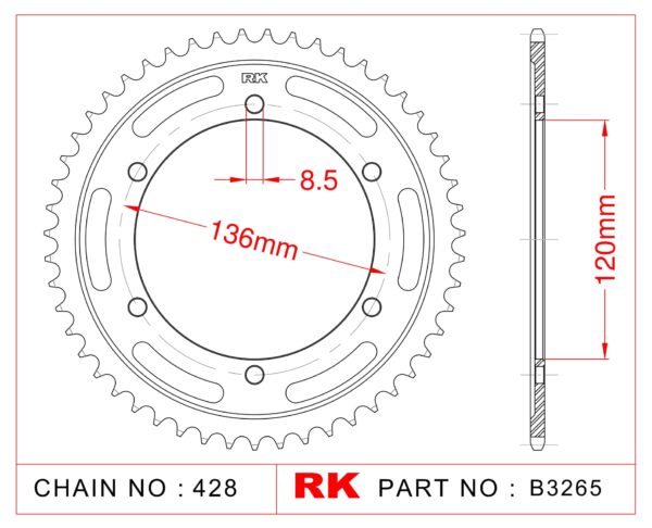 Sprocket Rear RK-B3265-55 JTR1847 Afam 12313