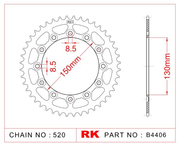Sprocket Rear RK-B4406-39  JTR245/2 AFAM 12323 8.5mm mount holes