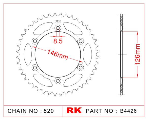 Sprocket Rear RK-B4426-43 JTR808 Afam 14203