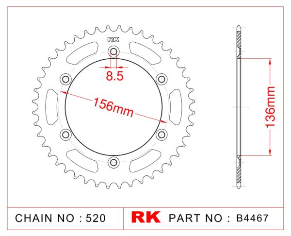 Sprocket Rear RK-B4467-43 JTR822 Afam 14206