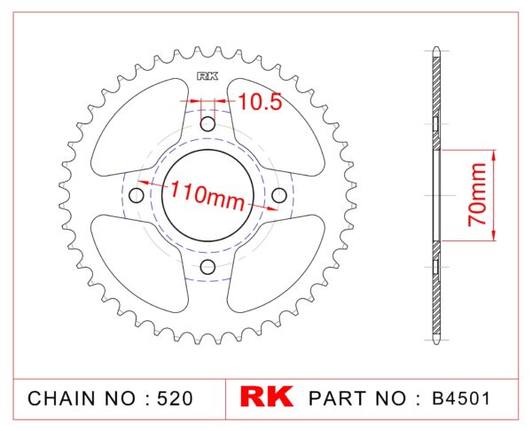 Sprocket Rear RK-B4501-44 JTR248 Afam 10310