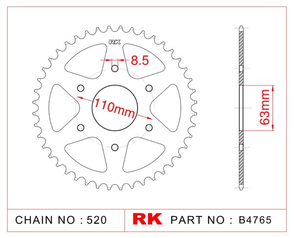 Sprocket Rear RK-B4765-45 JTR890 Afam 71202