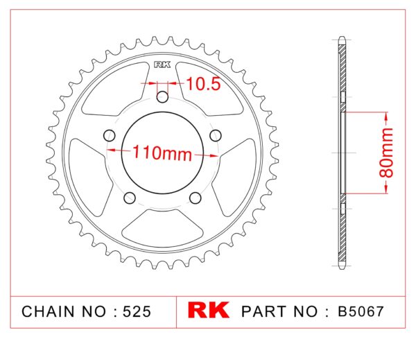 Sprocket Rear RK-B5067-36 JTR1332 Afam 10504 10.5mm mount holes