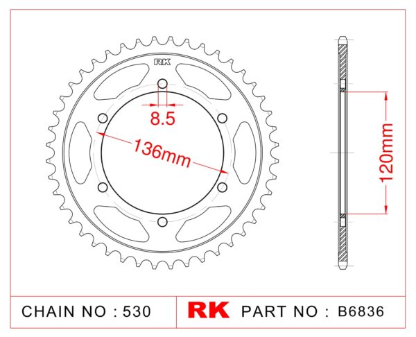 Sprocket Rear RK-B6836-44 JTR862 Afam 12507