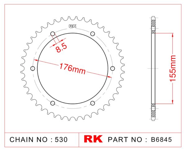Sprocket Rear RK-B6845-43 JTR2011 Afam 86601