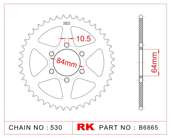 Sprocket Rear RK-B6865-44 JTR814 Afam 14400