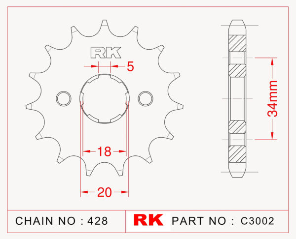 Sprocket Front RK-C3002-14 JTF264 Afam 26200 18mm spline