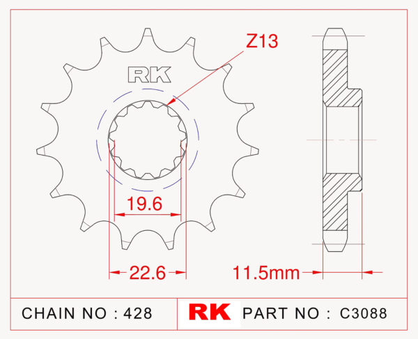 Sprocket Front RK-C3088-14 JTF409 Afam 22201