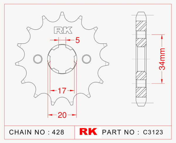 Sprocket Front RK-C3123-16 JTF1264 Afam 20209 17mm spline
