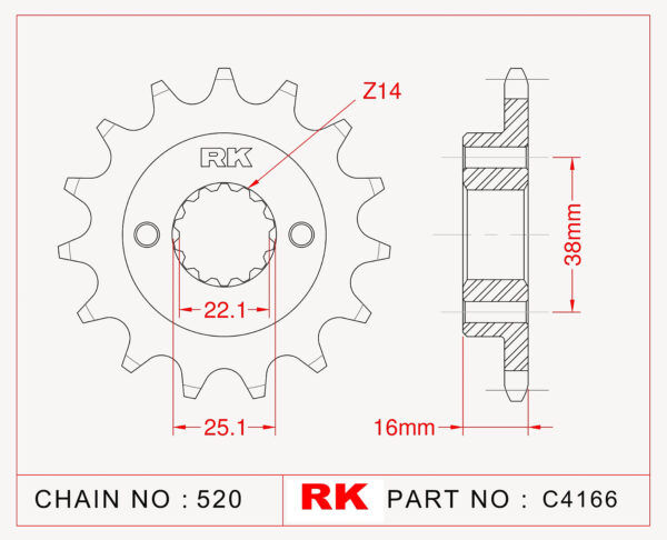 Sprocket Front RK-C4166-14 JTF736 Afam 52604