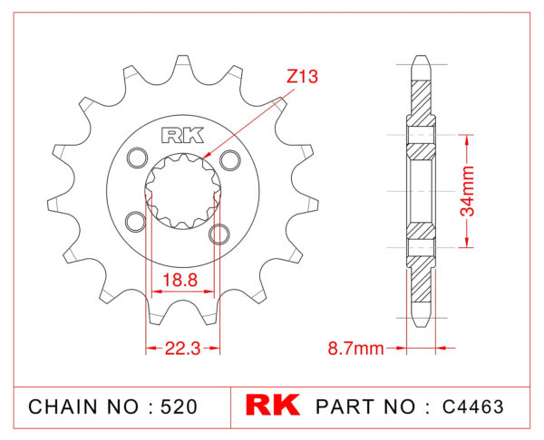 Sprocket Front RK-C4463-15 JTF1908 Afam 73305