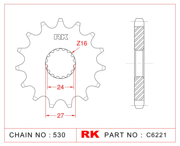 Sprocket Front RK-C6221-16 JTF423 Afam 22900