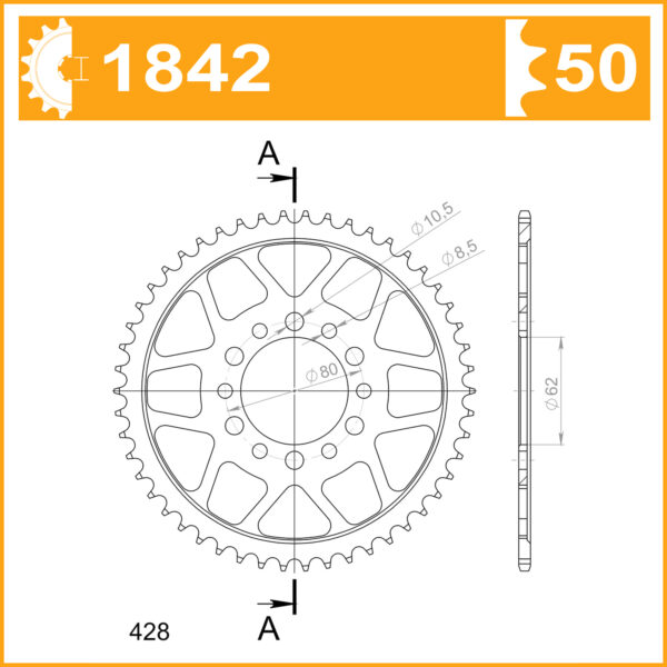 Sprocket Rear 1842-50 AFAM 12208