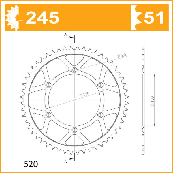 Sprocket Rear 245-51 JT 245/2 AFAM 12323