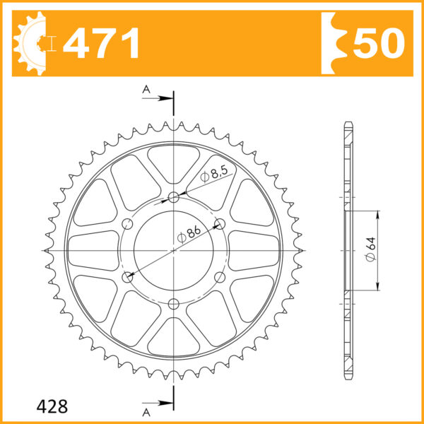 Sprocket Rear 471-50 AFAM 16201