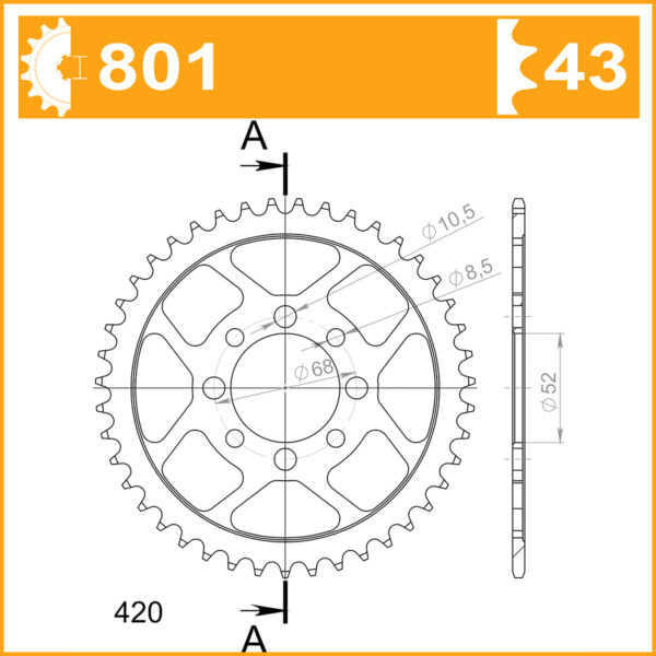 Sprocket Rear 801-43 AFAM 14100