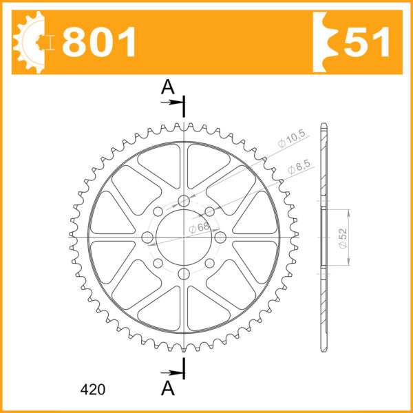 Sprocket Rear 801-51 AFAM 14100