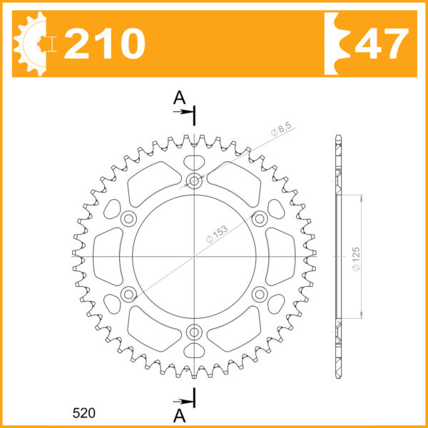 Sprocket Rear RK-B4012-47 JTR210 Afam 10212  CHT2102