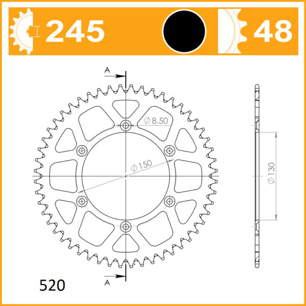 SuperSprox Rear Alloy MX RAL-245-48-BLK - Image 2