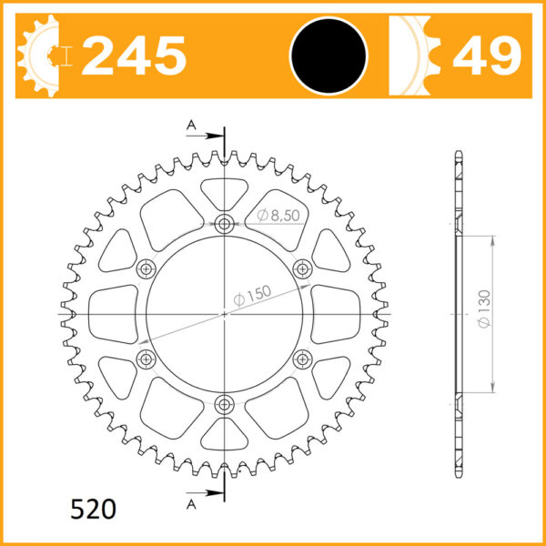 SuperSprox Rear Alloy MX RAL-245-49-BLK - Image 2