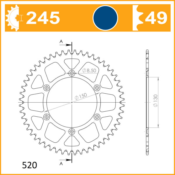SuperSprox Rear Alloy MX RAL-245-49-BLU - Image 2