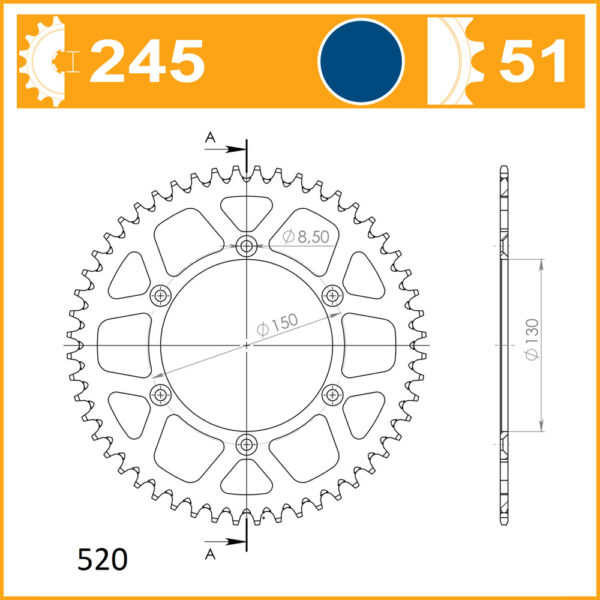 SuperSprox Rear Alloy MX RAL-245-51-BLU - Image 2