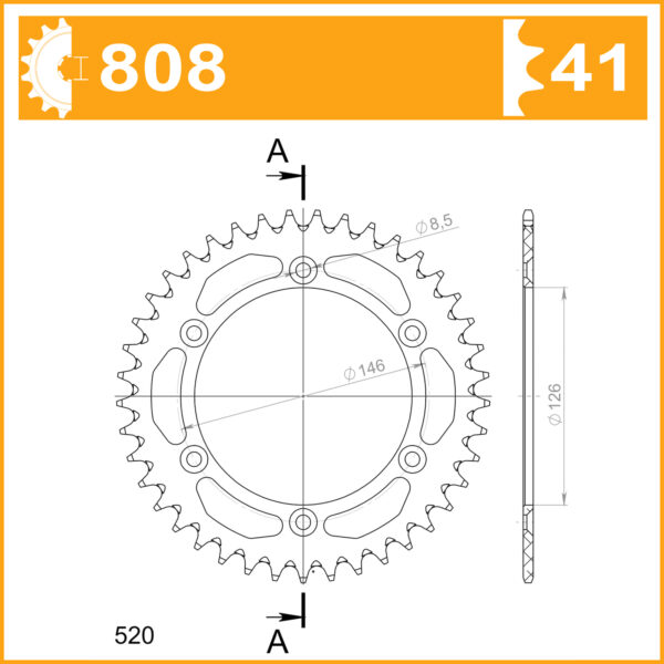 Sprocket Rear RK-B4426-41 JTR808 Afam 14203