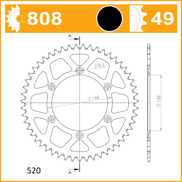 SuperSprox Rear Alloy MX RAL-808-49-BLK - Image 2