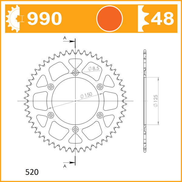 SuperSprox Rear Alloy MX RAL-990-48-ORG - Image 2