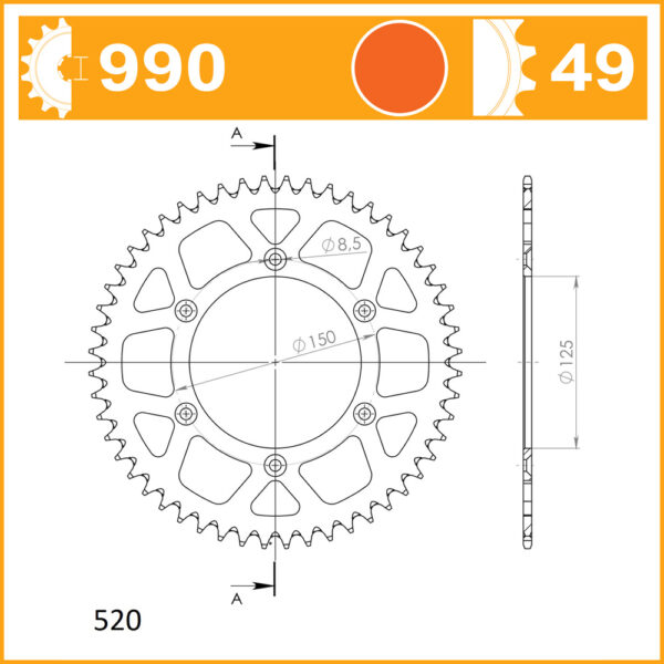 SuperSprox Rear Alloy MX RAL-990-49-ORG - Image 2