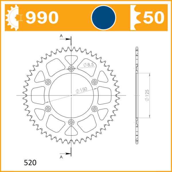 SuperSprox Rear Alloy MX RAL-990-50-BLU - Image 2