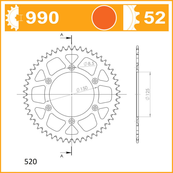 SuperSprox Rear Alloy MX RAL-990-52-ORG - Image 2
